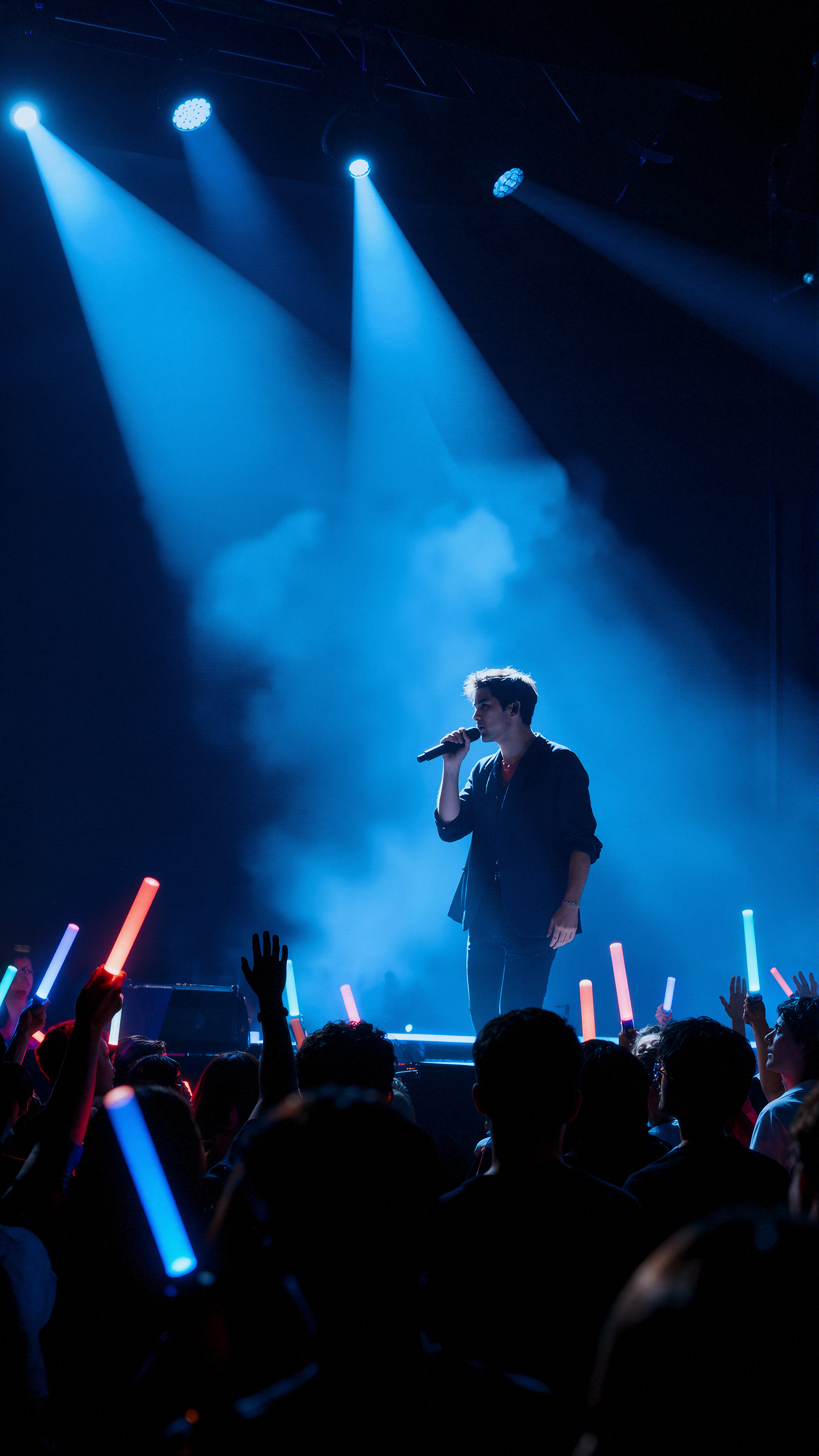 花瓣素材_常规内容-人物系列写实蓝色光影音乐节上的人物剪影图片_194582696