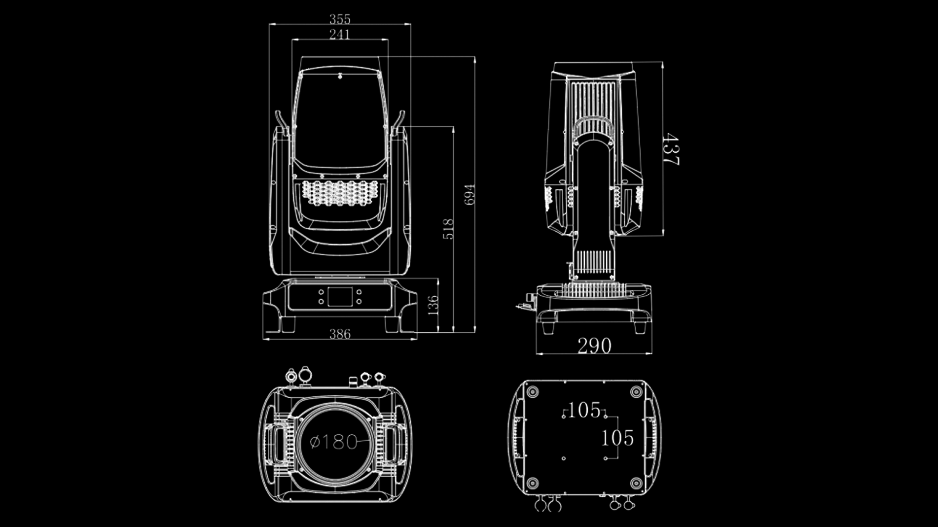 ip-beam-420-lamp-stage-beamlight-product-dimension - Uplus Lighting