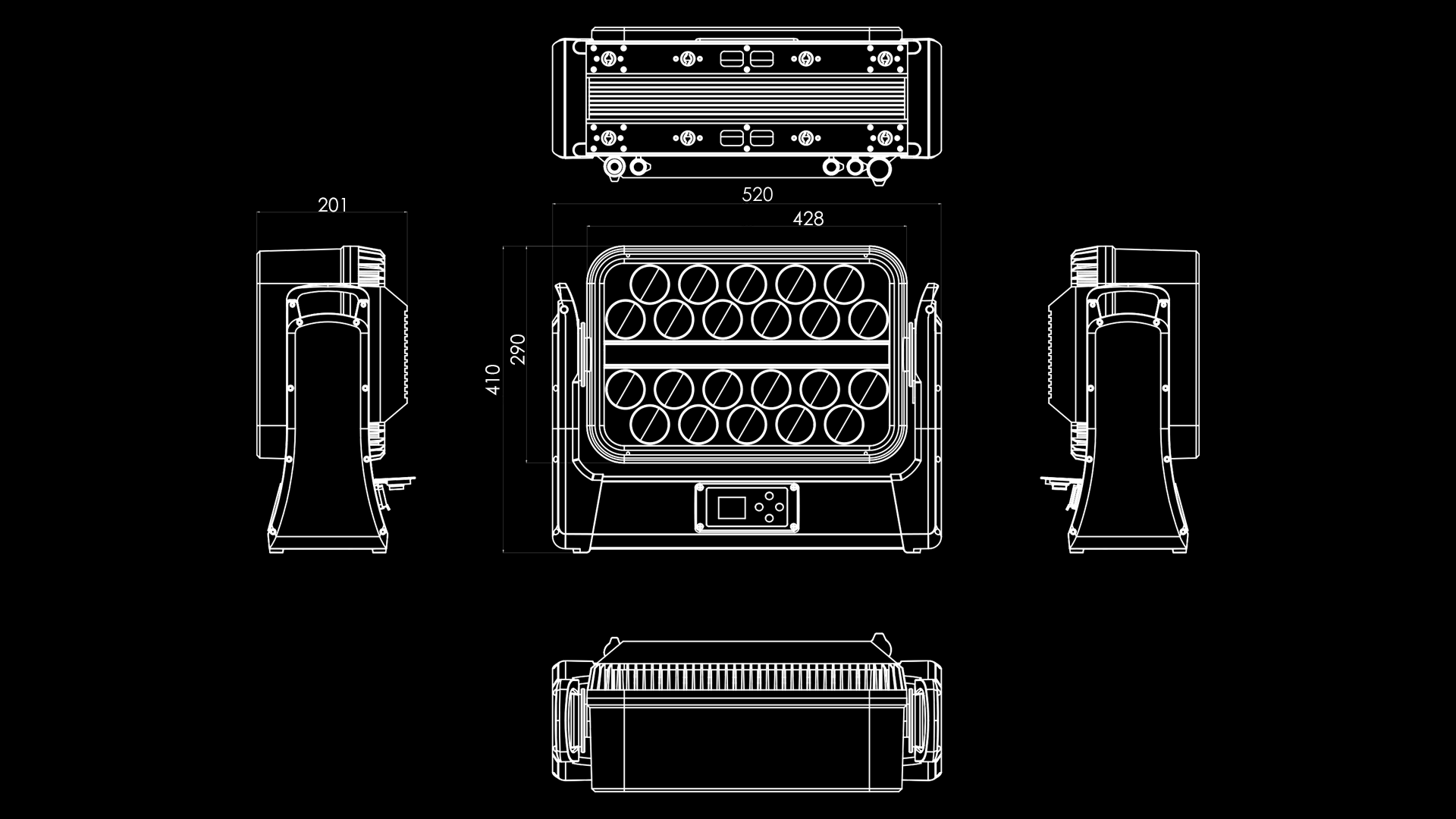 ip-mh2240-dimension-drawing-ip65-wash-blinder-strobe-moving-head - Uplus Lighting